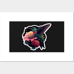 Hummingbird with Flowers Posters and Art